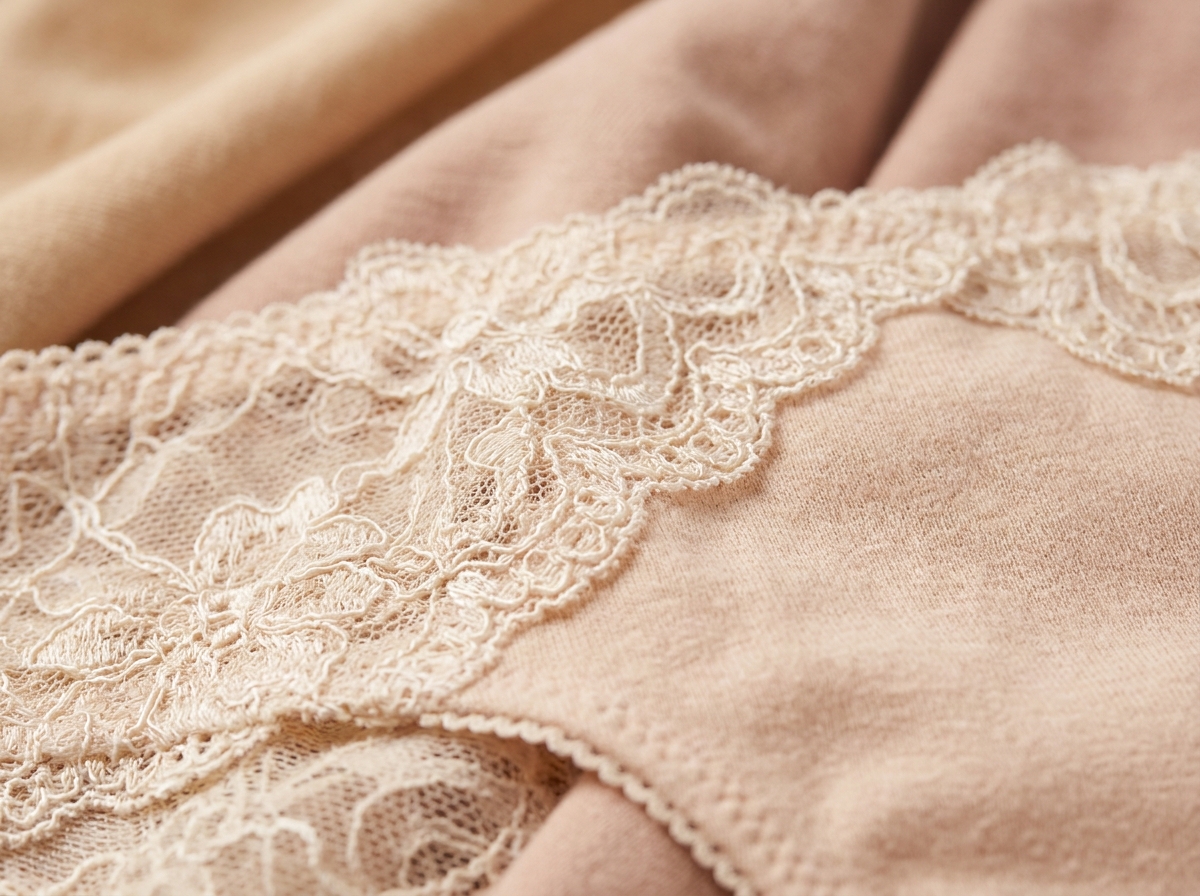 Avis Culotte Menstruelle 2026 : Le Guide Confort & Élégance 1 Gros plan sur la texture d'une dentelle raffinée et d'un tissu en coton bio de lingerie menstruelle.